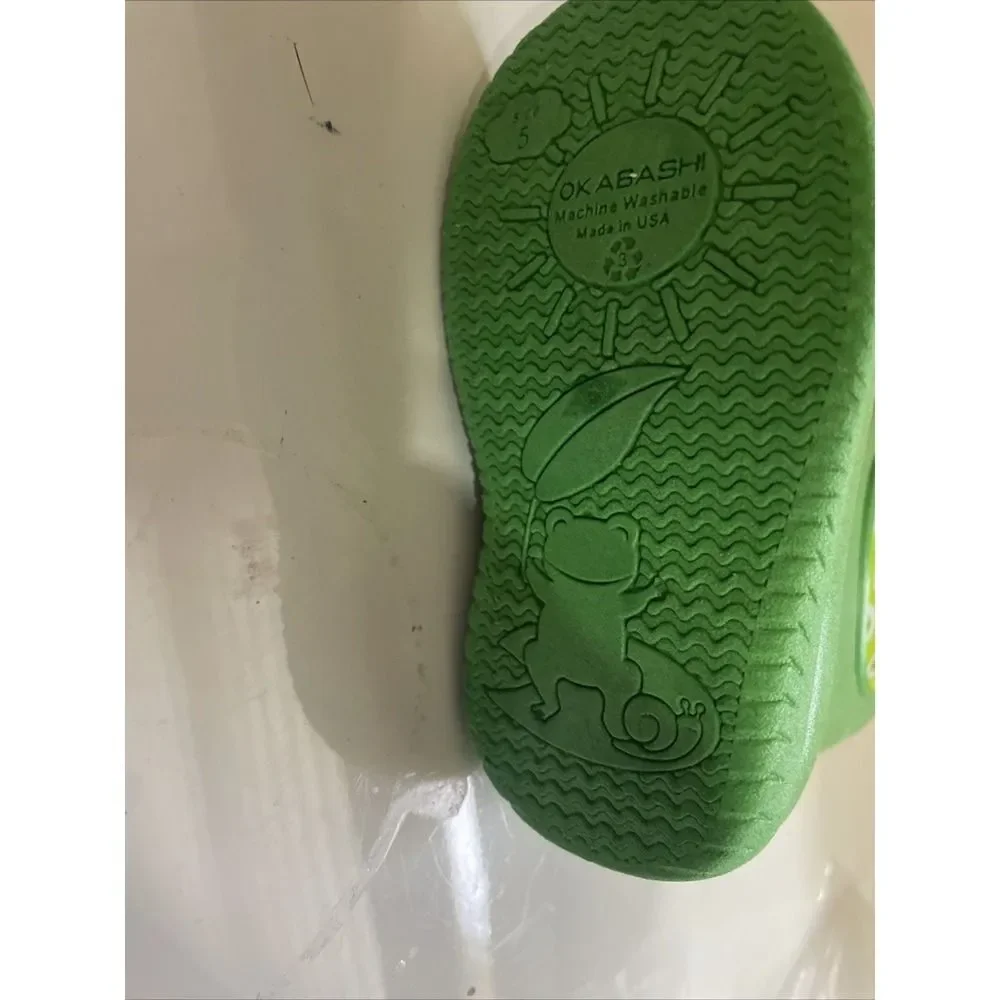 SINGLE LEFT BOOT Okabashi Kids Kendall Rain‎ Boot Green Dinosaur Size 5